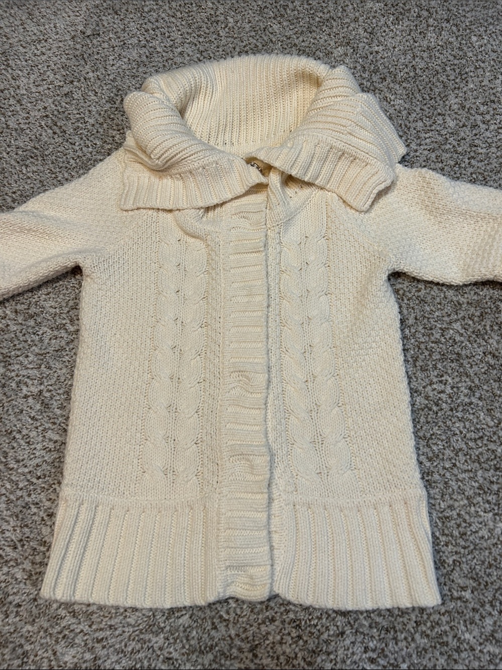Express Cream Cable Knit Fold-Over Collar Cardigan